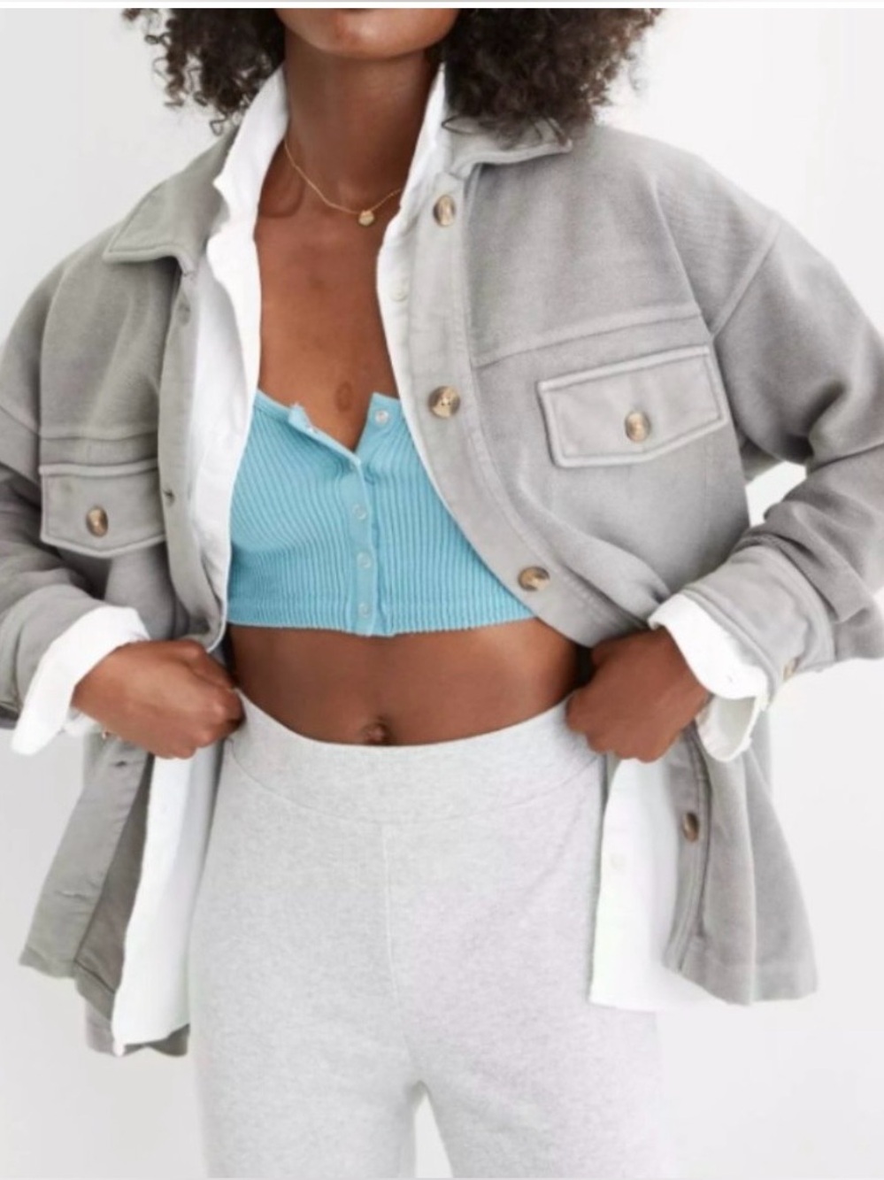 Aerie Luxe Trucker Jacket/Shacket 100% Cotton Casual Gorpcore Grey Women’s S
